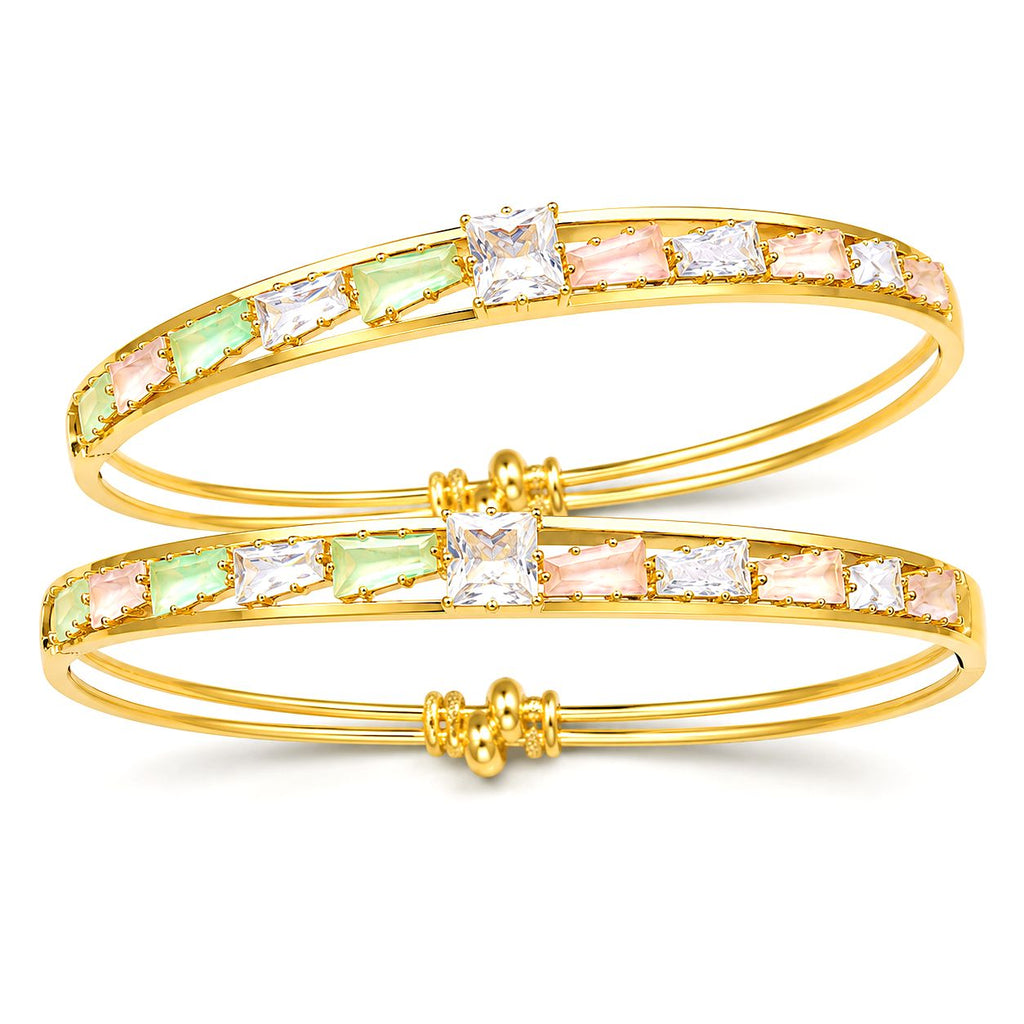 Raannii Pastel Crystal Studded Gold Bangles (Set of 2)