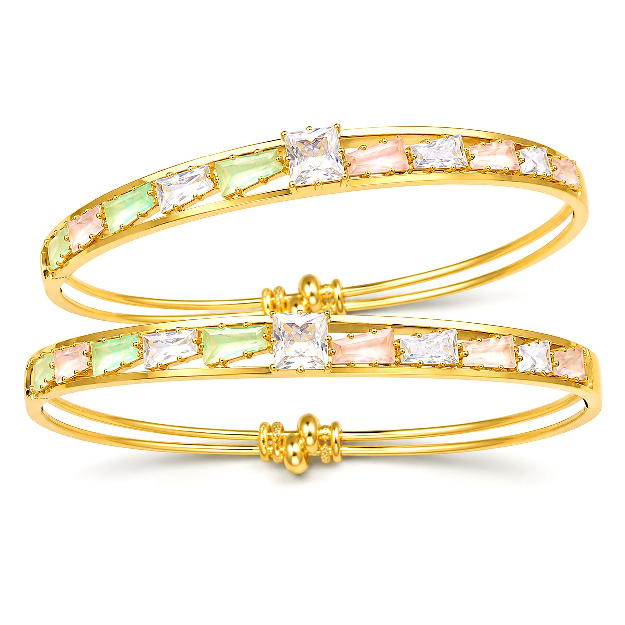 Raannii Pastel Crystal Studded Gold Bangles (Set of 2)