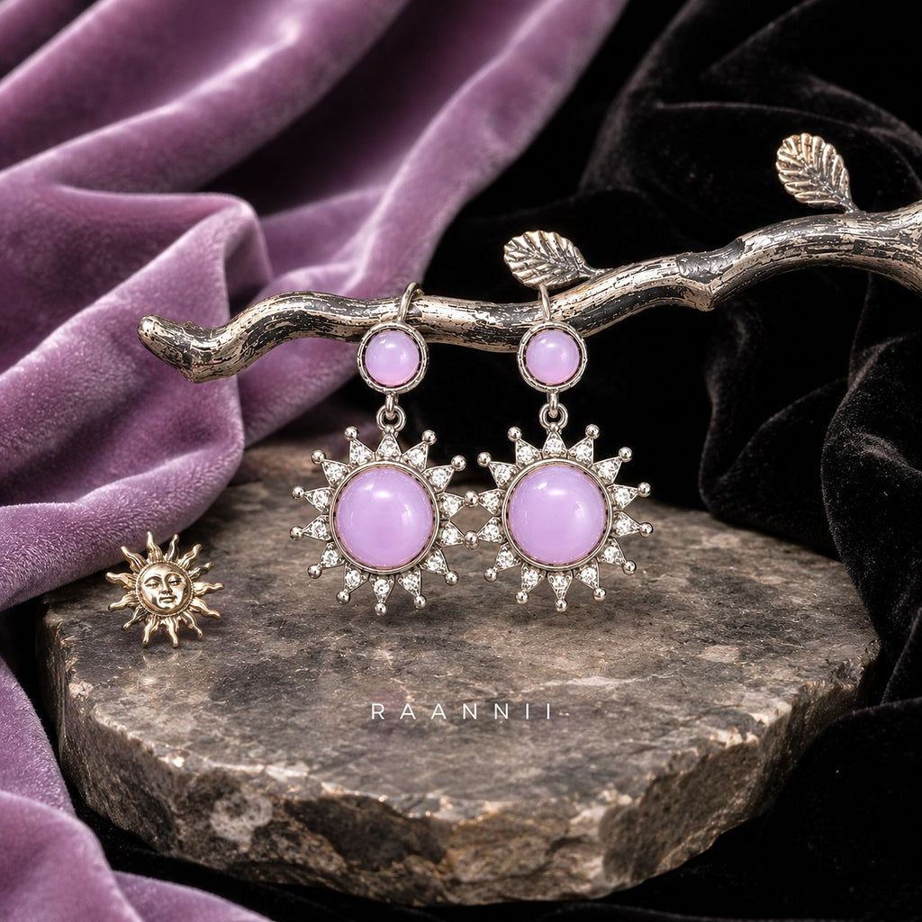 Raannii Earrings - Light Purple Stone Sun Design Drop Earrings for Women