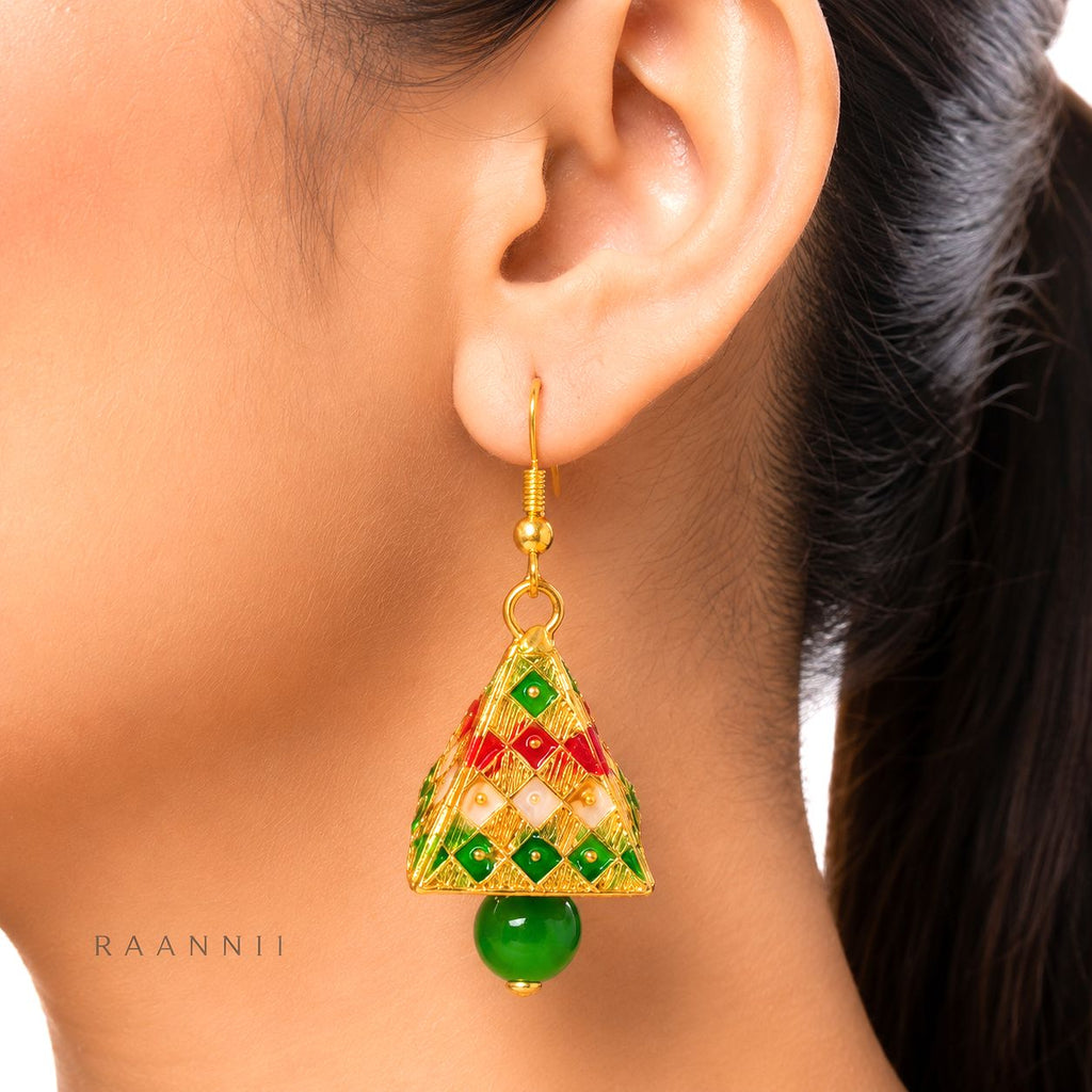 Raannii Earrings - Multicolor Green Traditional Triangle Drop Earrings for Women