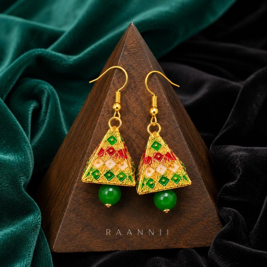 Raannii Earrings - Multicolor Green Traditional Triangle Drop Earrings for Women