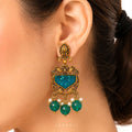 Raannii Earrings - Blue Stone Antique Pearl Drop Statement Earrings for Women