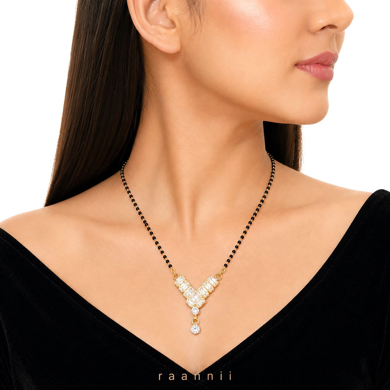 Raannii Luxury V-Shape Crystal Mangalsutra Necklace