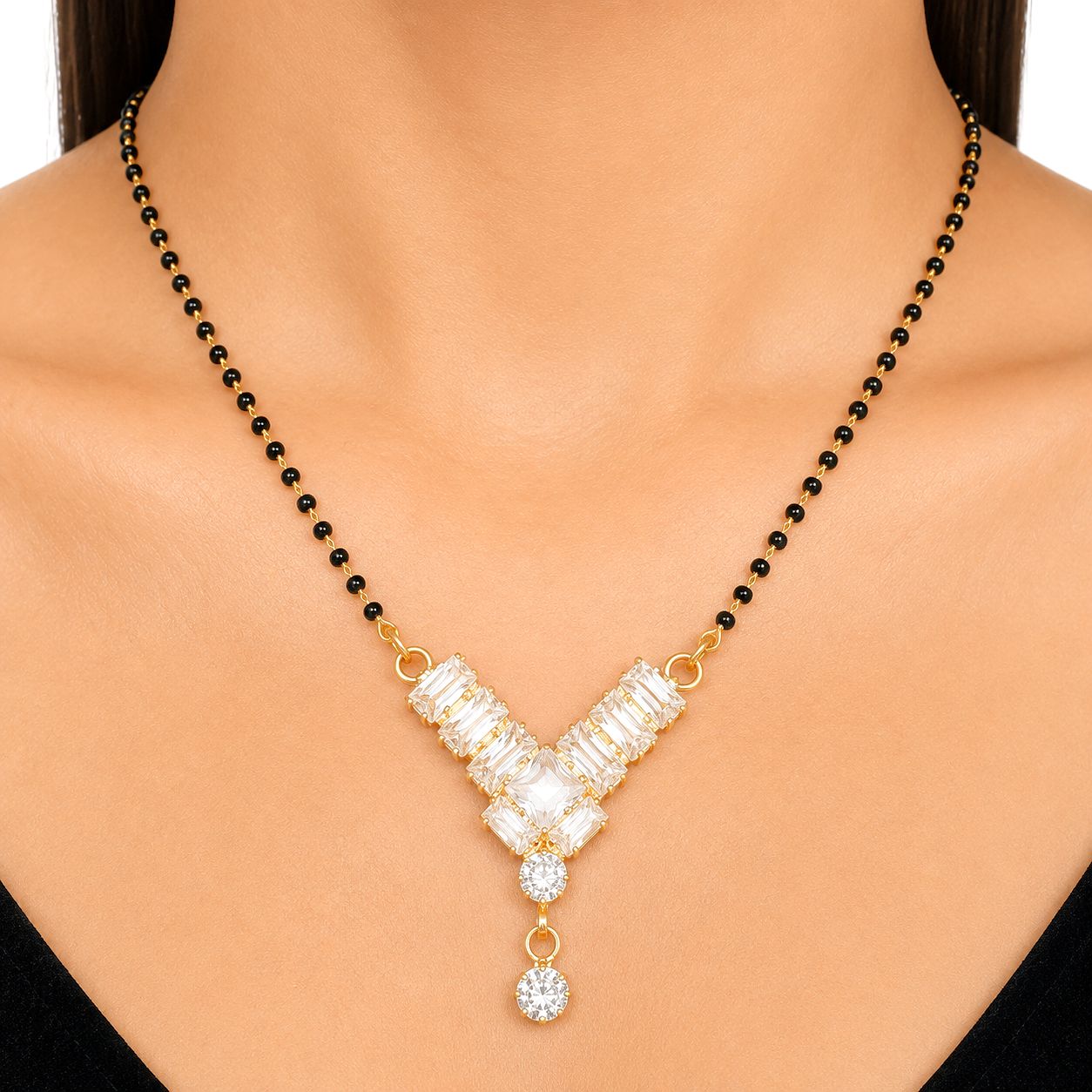 Raannii Luxury V-Shape Crystal Mangalsutra Necklace