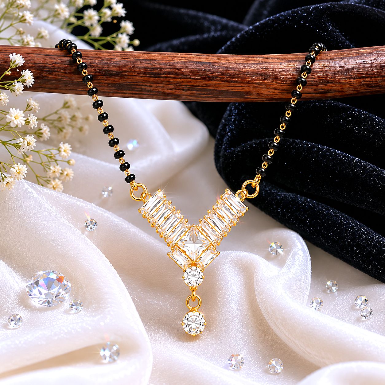 Raannii Luxury V-Shape Crystal Mangalsutra Necklace