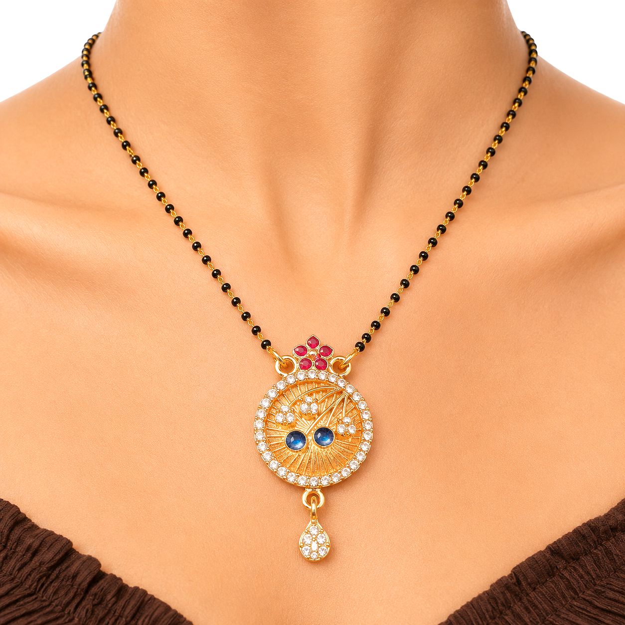 Raannii Premium Designer Mangalsutra with Round Stone Pendant