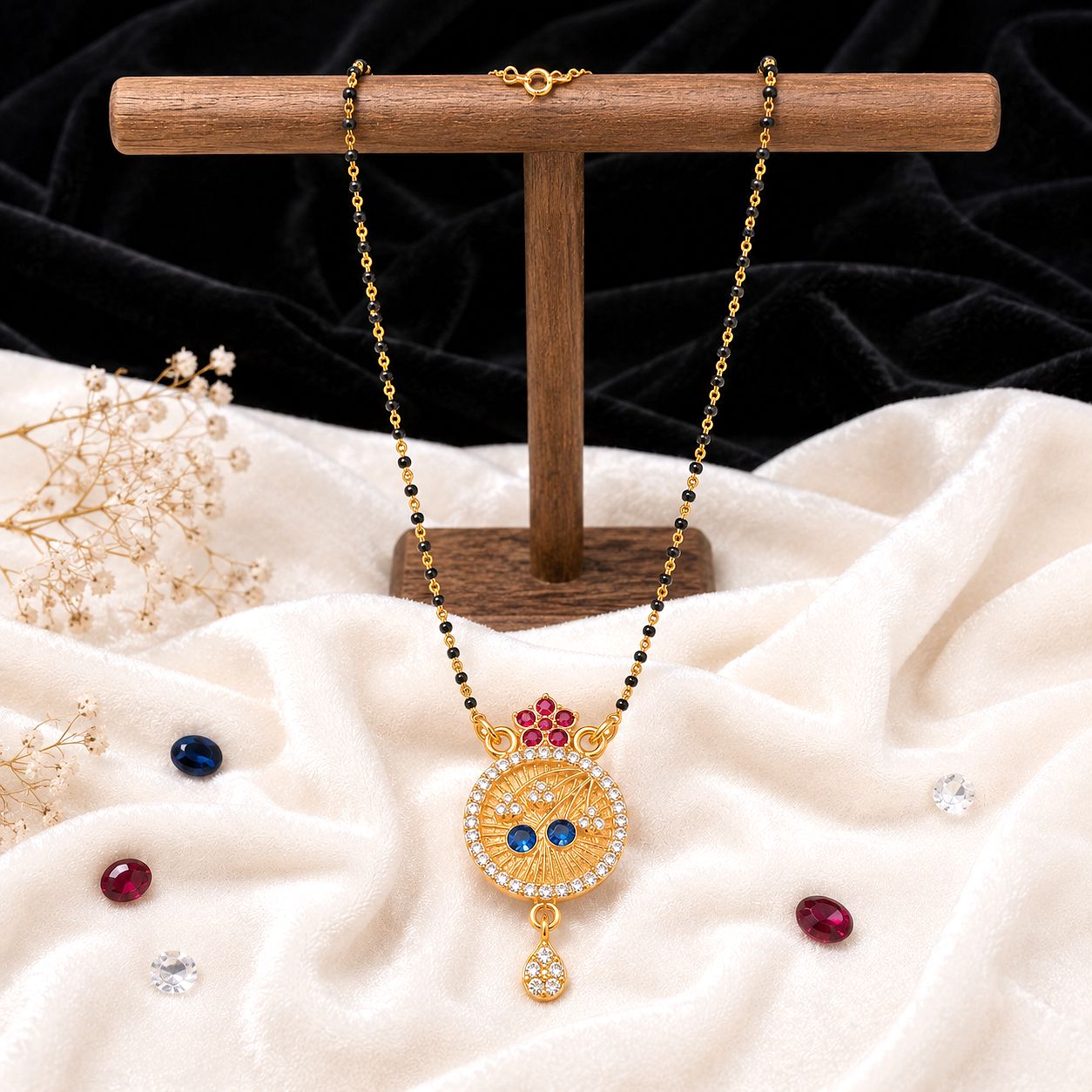 Raannii Premium Designer Mangalsutra with Round Stone Pendant