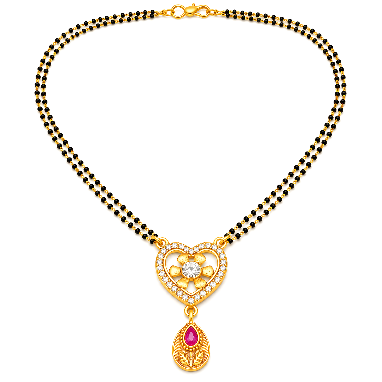 Raannii Premium Heart Floral Mangalsutra with Ruby Drop