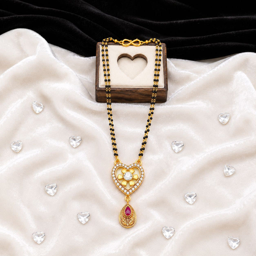 Raannii Premium Heart Floral Mangalsutra with Ruby Drop