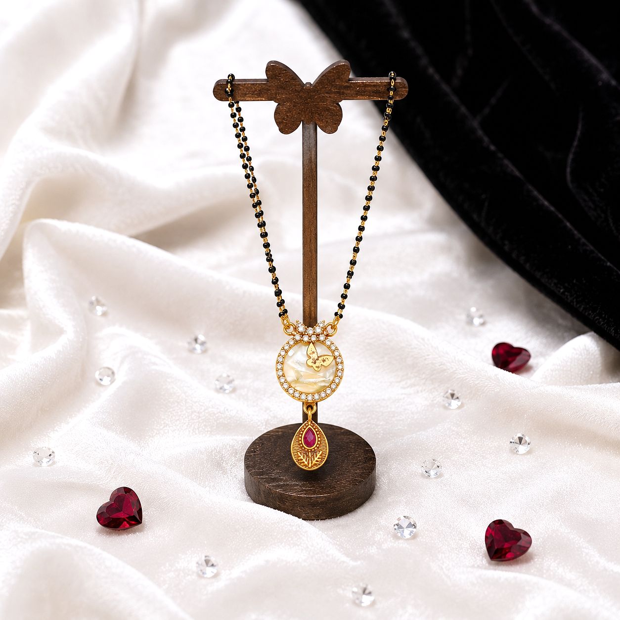 Raannii Premium Butterfly Round Mangalsutra with Ruby Drop