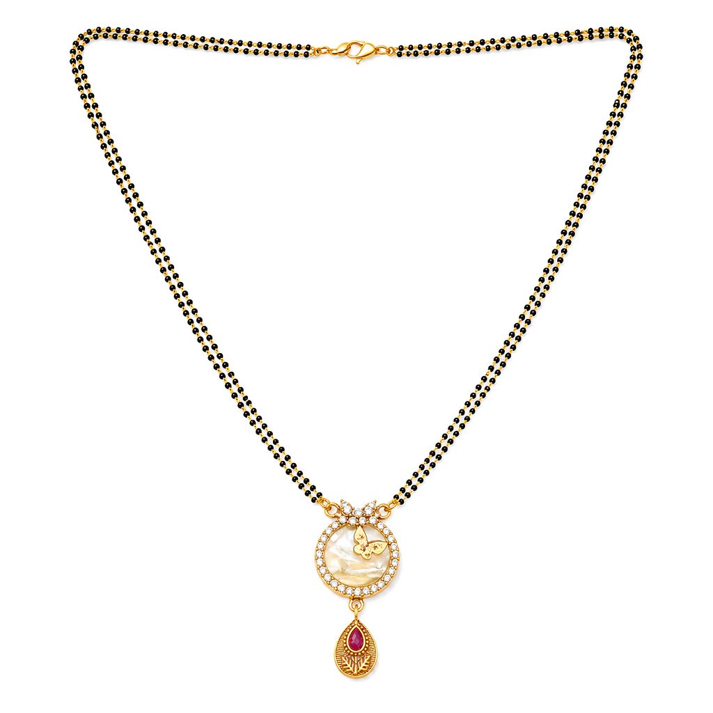 Raannii Premium Butterfly Round Mangalsutra with Ruby Drop