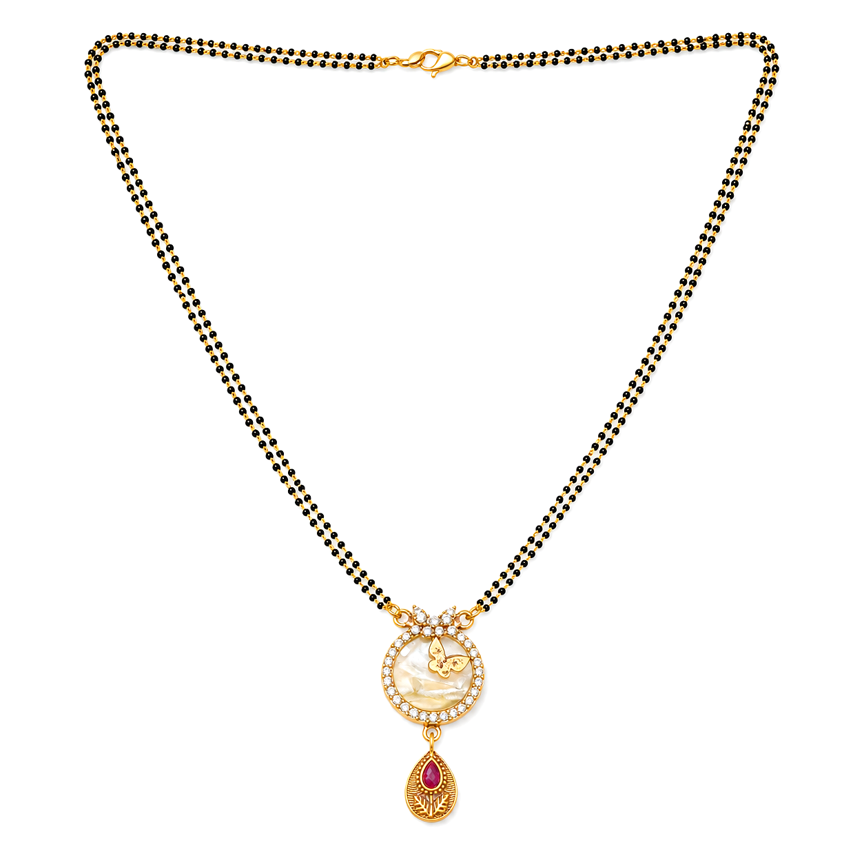 Raannii Premium Butterfly Round Mangalsutra with Ruby Drop