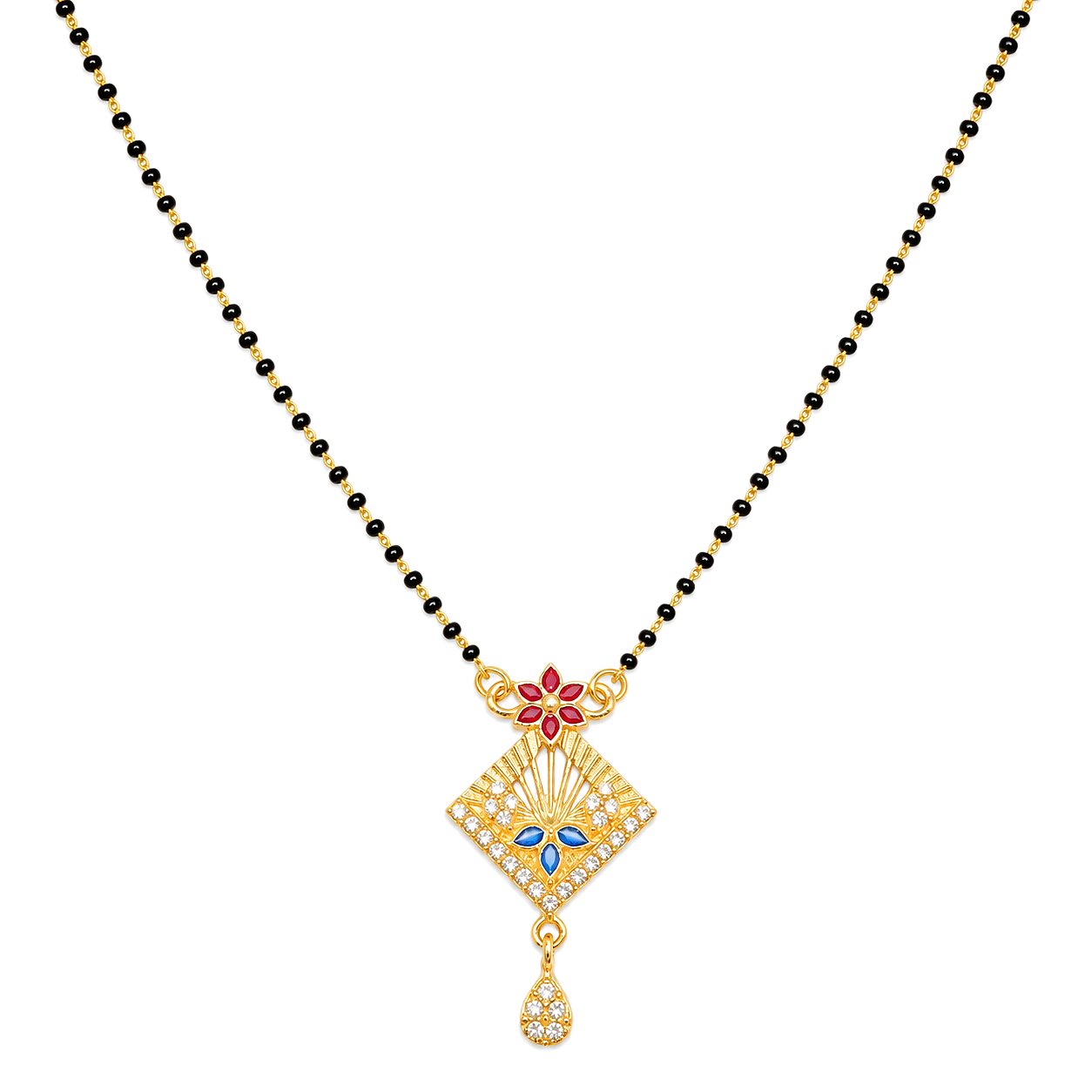 Raannii Royal Diamond Floral Mangalsutra with Drop Pendant