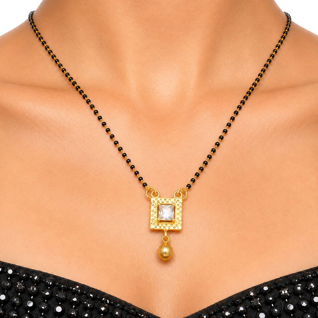 Raannii Elegant Square Pendant Mangalsutra with Pearl Drop
