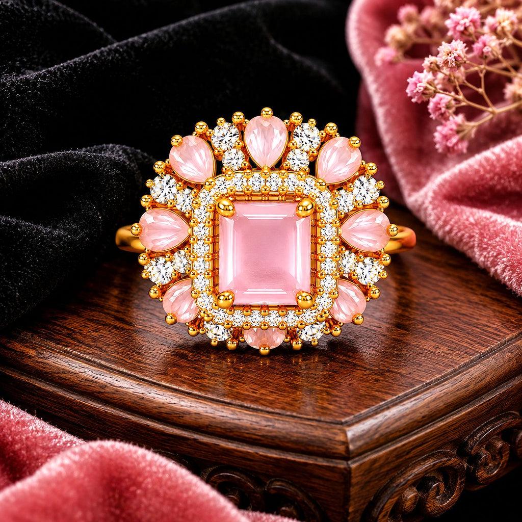 Luxury Pink Stone Ring | Designer Statement Ring for Women