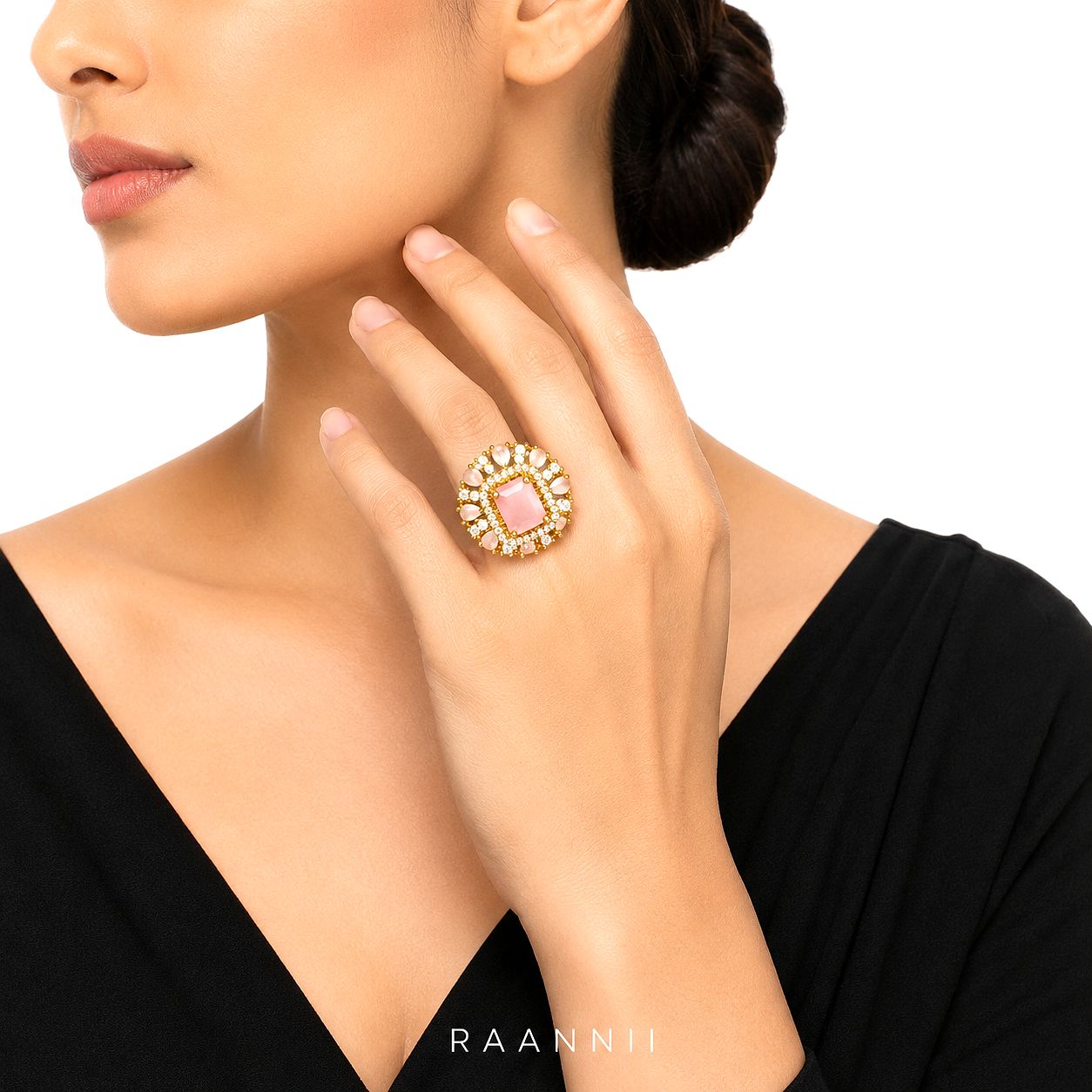 Luxury Pink Stone Ring | Designer Statement Ring for Women