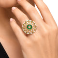 Raannii Royal Kundan Green Stone Statement Ring