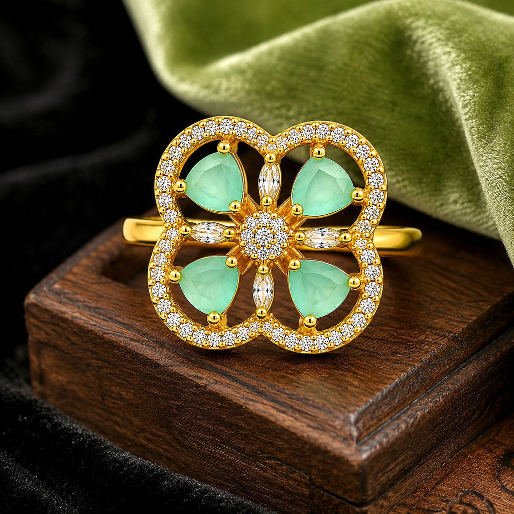 Raannii Mint Green Floral Designer Statement Ring