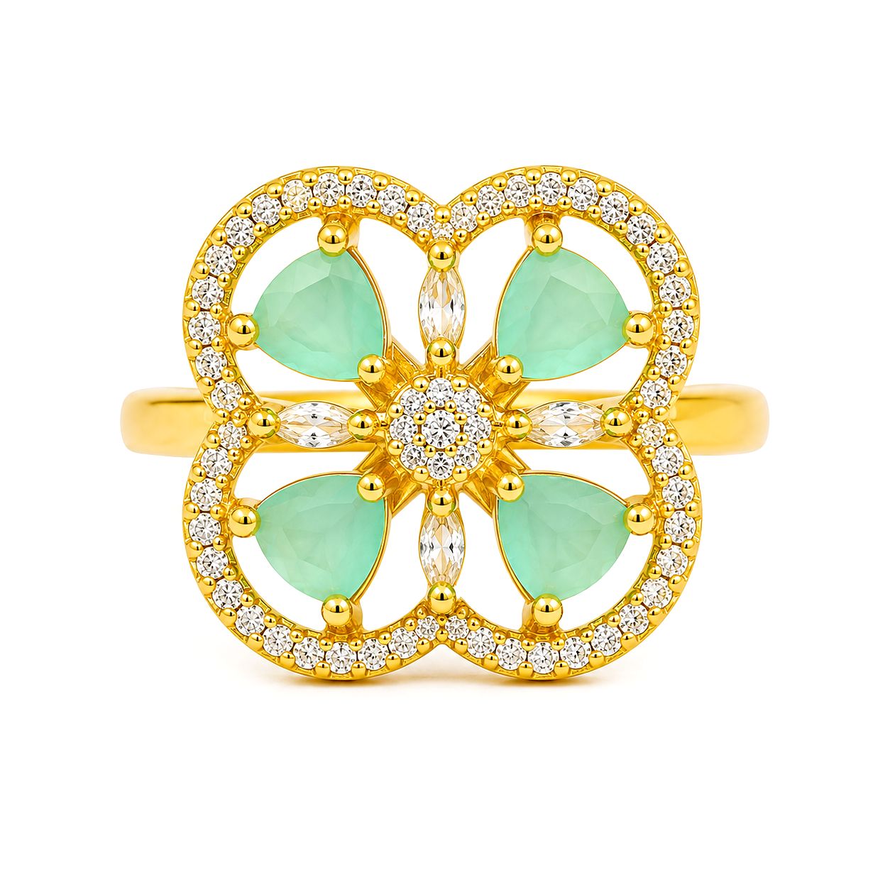 Raannii Mint Green Floral Designer Statement Ring