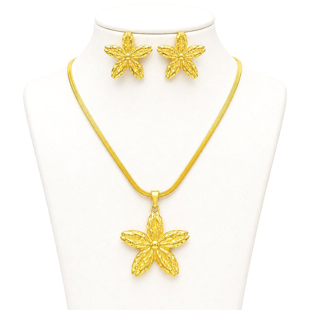 Gold Flower Necklace Set for Women | Elegant Pendant with Earrings Jewelry Set
