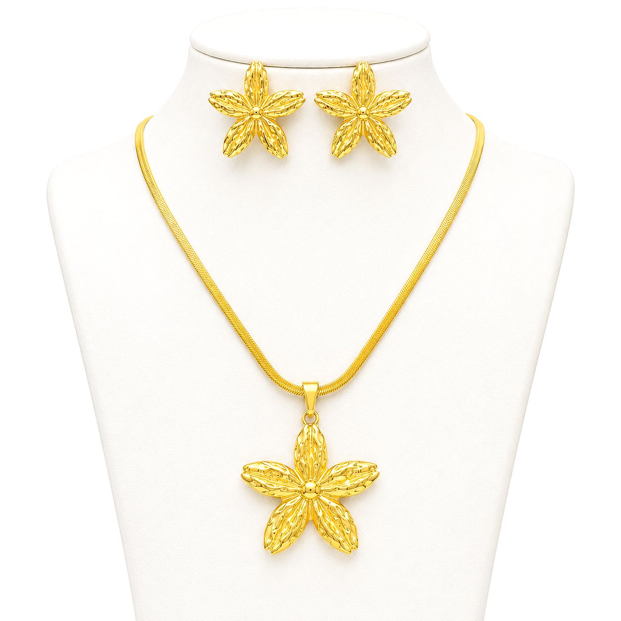 Gold Flower Necklace Set for Women | Elegant Pendant with Earrings Jewelry Set