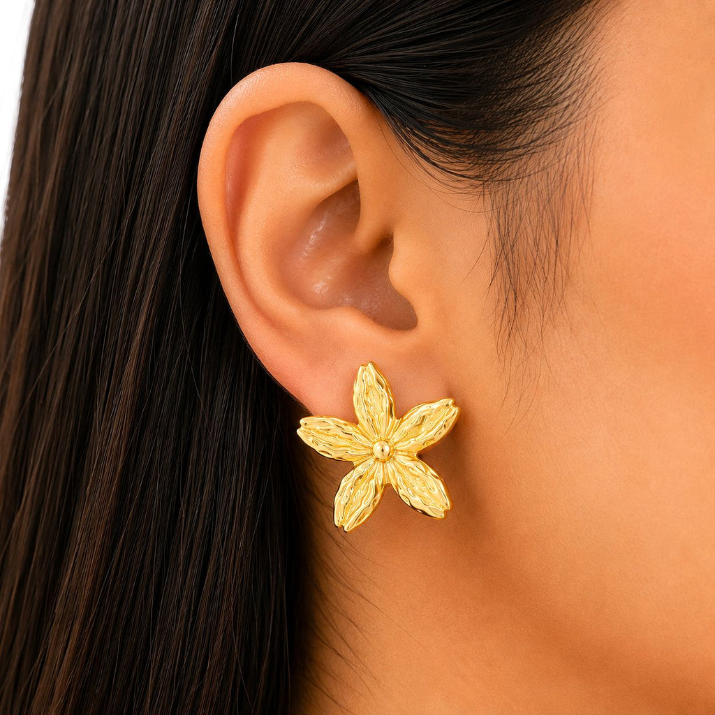 Gold Flower Necklace Set for Women | Elegant Pendant with Earrings Jewelry Set