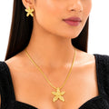 Gold Flower Necklace Set for Women | Elegant Pendant with Earrings Jewelry Set