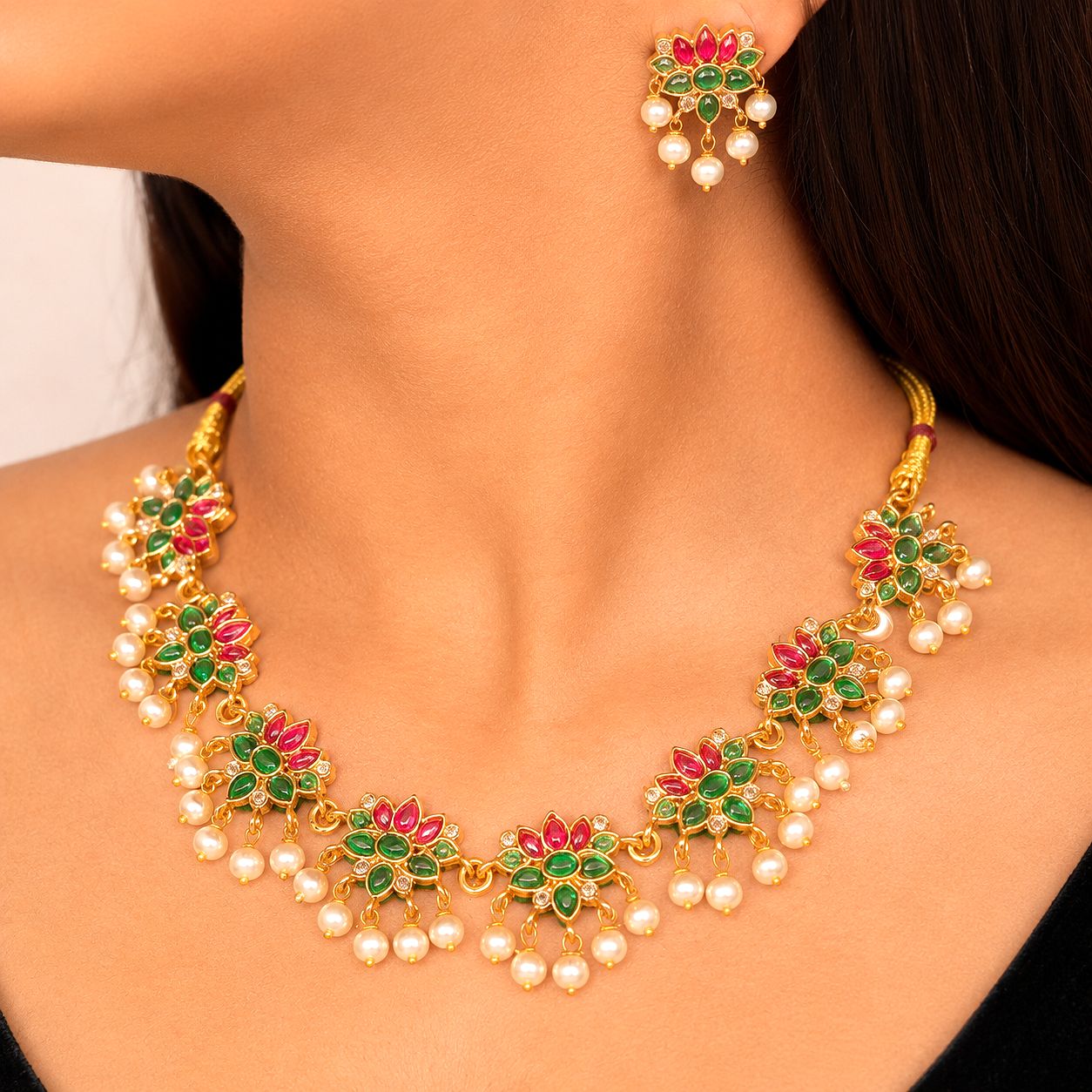 Kundan Floral Necklace Set for Women | Royal Wedding Jewelry