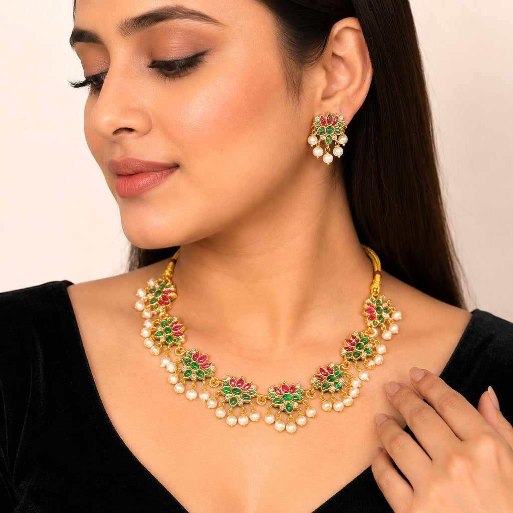 Kundan Floral Necklace Set for Women | Royal Wedding Jewelry