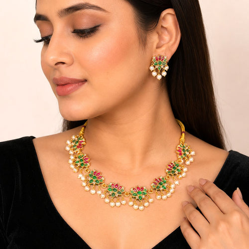 Kundan Floral Necklace Set for Women | Royal Wedding Jewelry