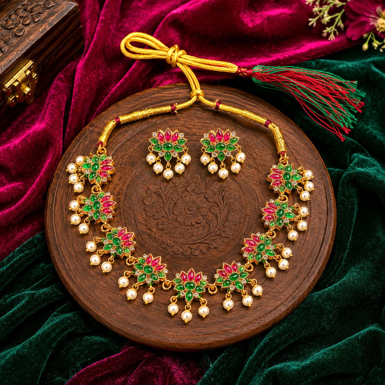 Kundan Floral Necklace Set for Women | Royal Wedding Jewelry