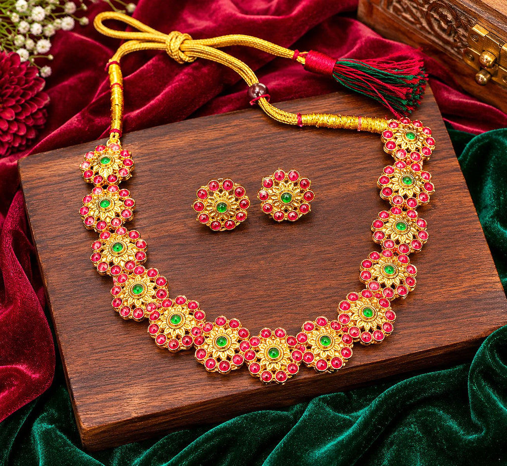 Kundan Red Green Necklace Set for Women | Bridal Wedding Jewelry