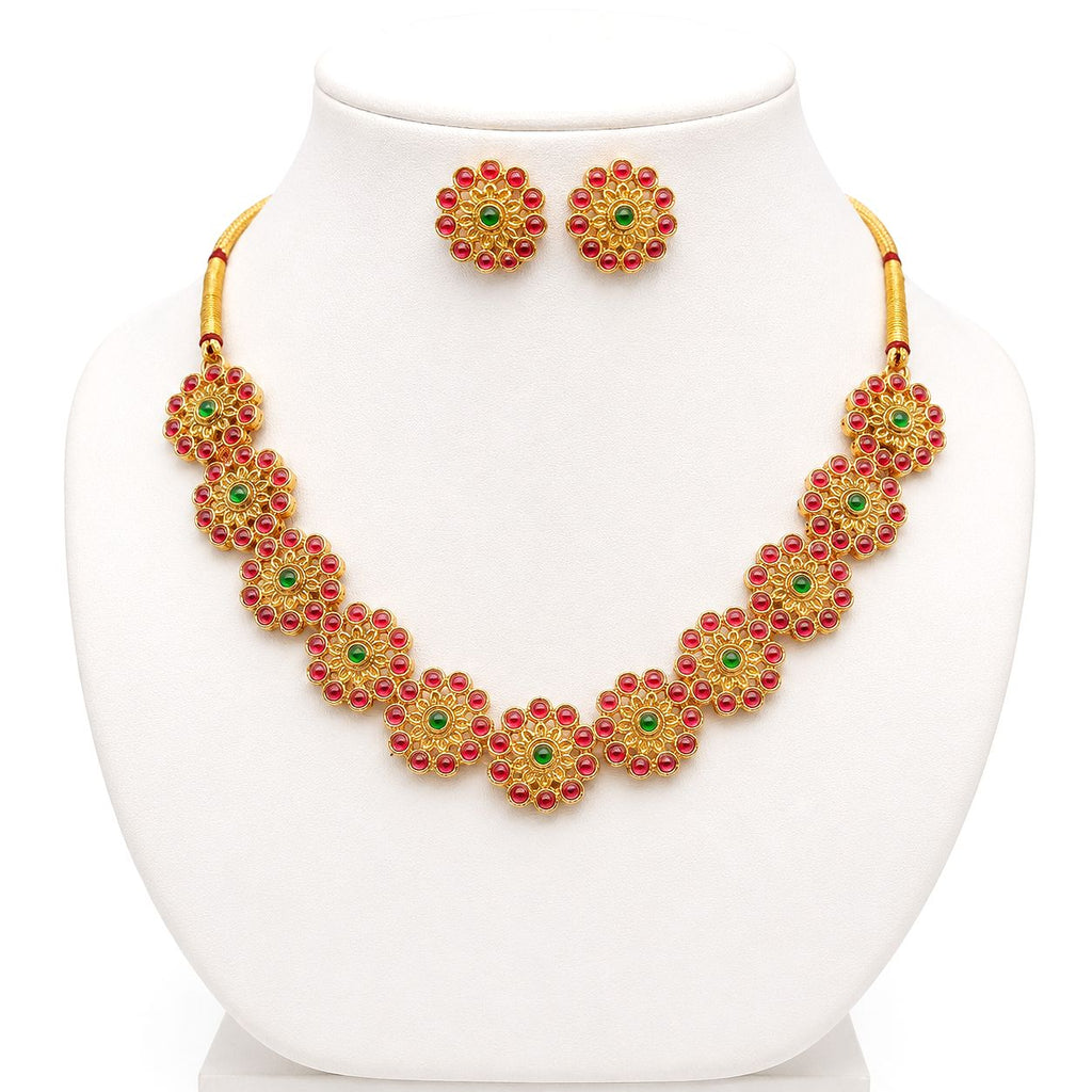 Kundan Red Green Necklace Set for Women | Bridal Wedding Jewelry