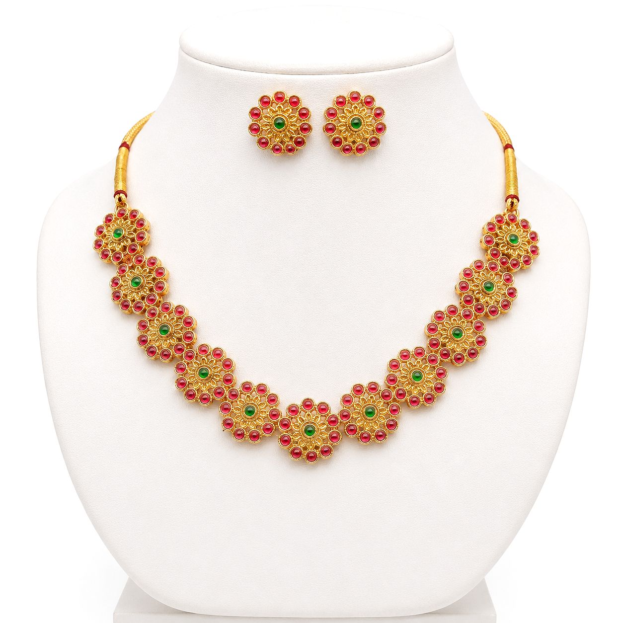 Kundan Red Green Necklace Set for Women | Bridal Wedding Jewelry