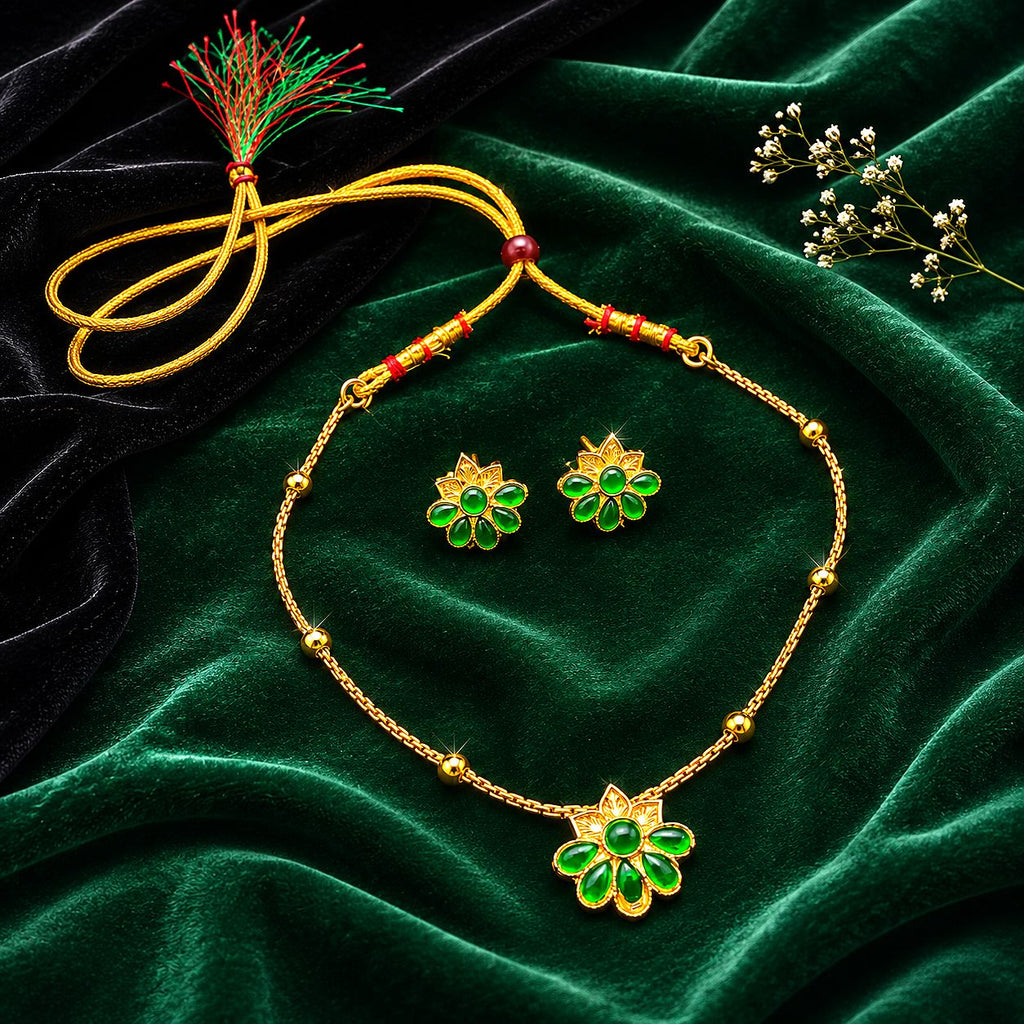 Raannii Elegant Green Floral Necklace Set (Minimal Luxury Edition)