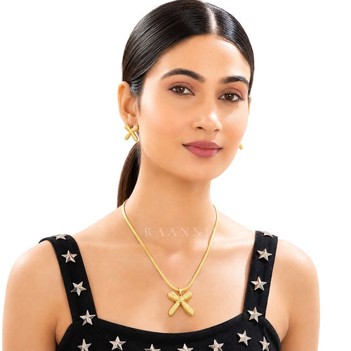Raannii - Gold Plated Cross Pendant Necklace Set for Women