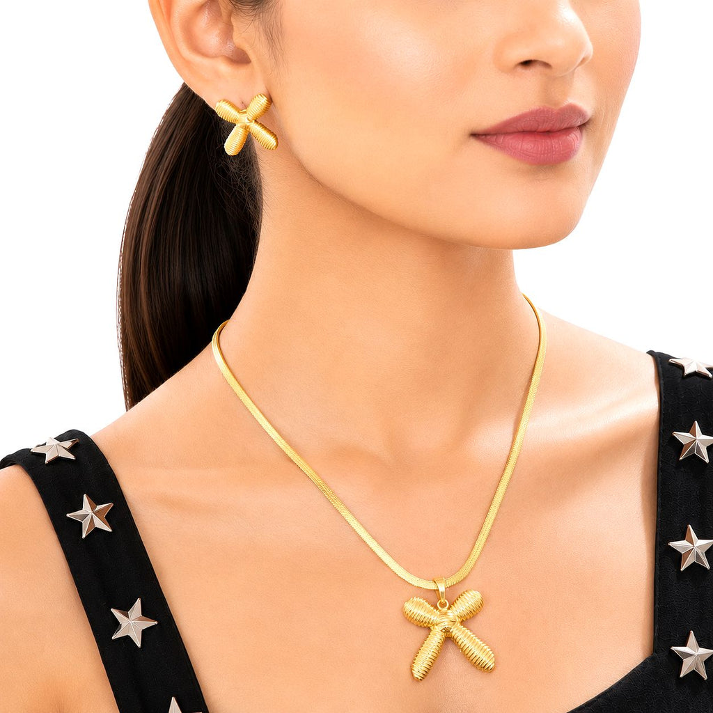 Raannii - Gold Plated Cross Pendant Necklace Set for Women