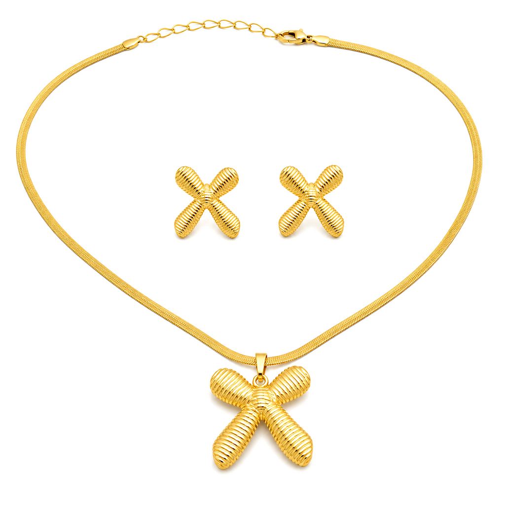 Raannii - Gold Plated Cross Pendant Necklace Set for Women
