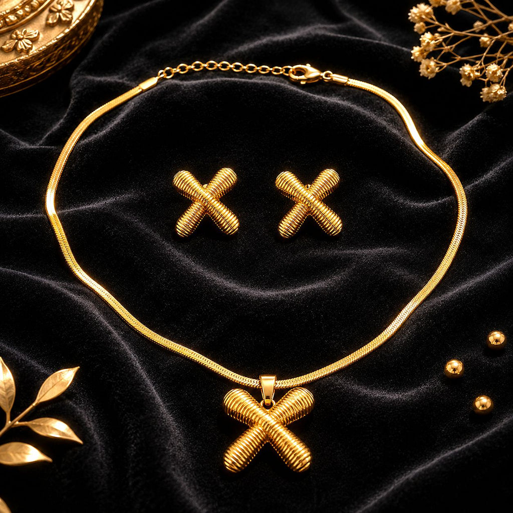 Raannii - Gold Plated Cross Pendant Necklace Set for Women