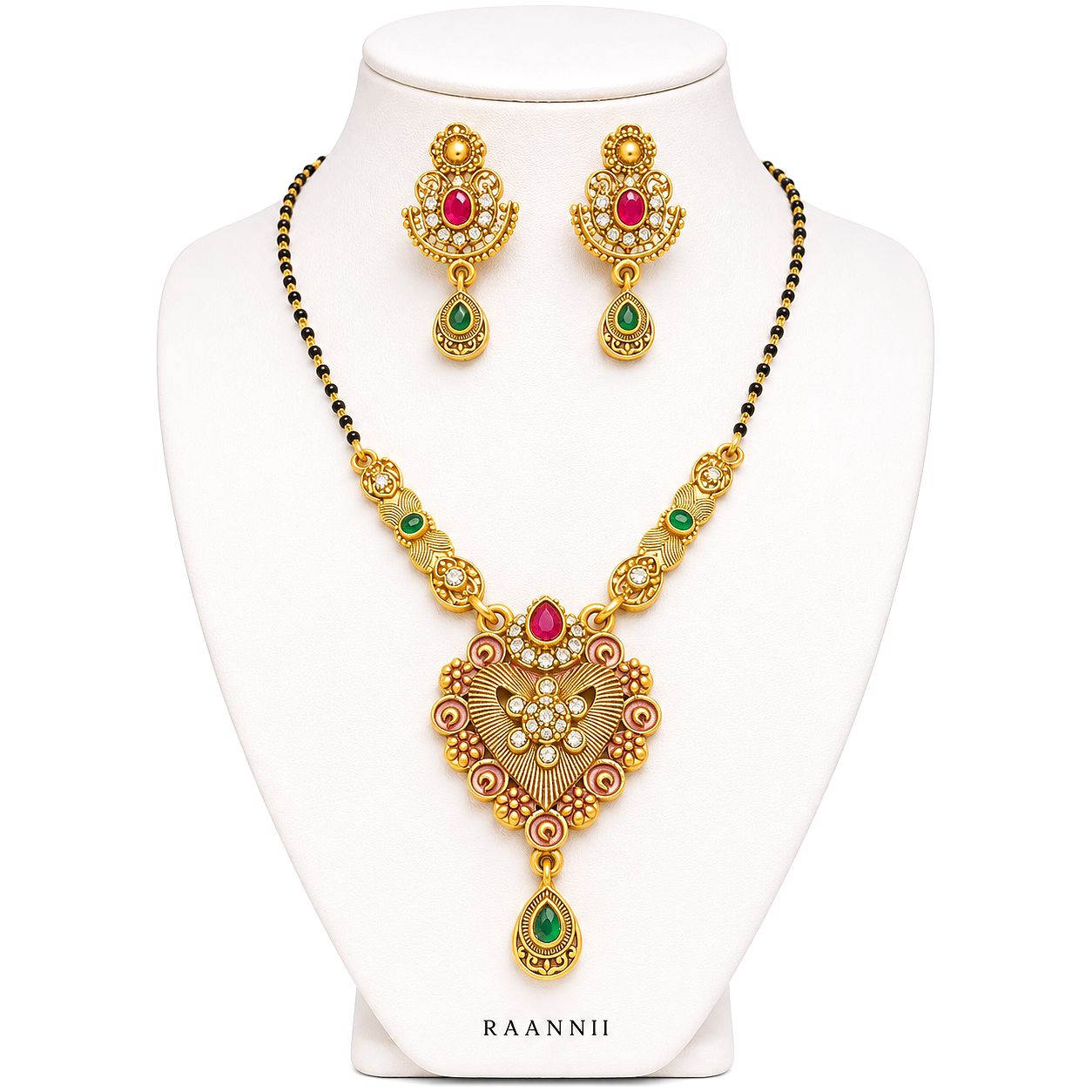 Raannii Necklace - Traditional Gold Plated Mangalsutra Necklace Set with Matching Earrings