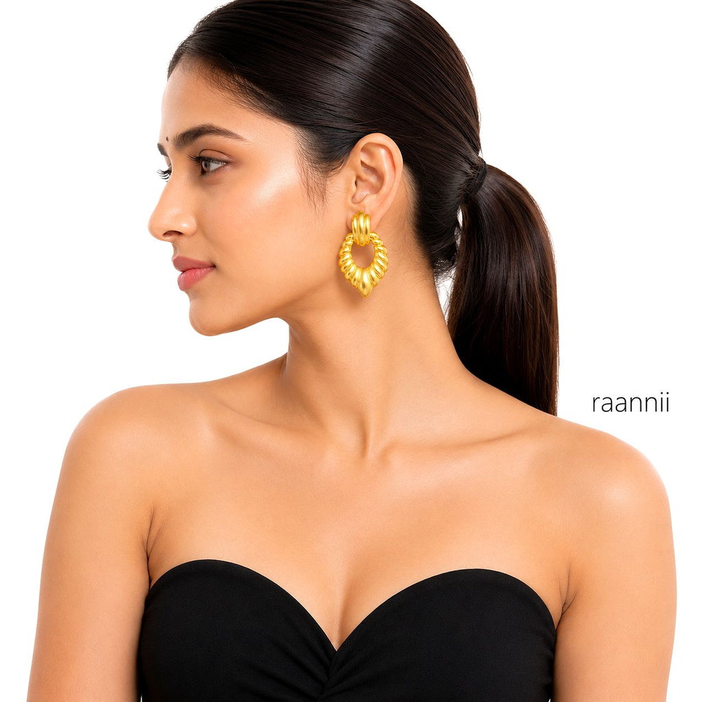 Raannii Statement Gold Hoop Earrings (Bold Twisted Drop Design)