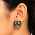 Raannii Artistic Square Enamel Earrings (Abstract Blue Pot Design)