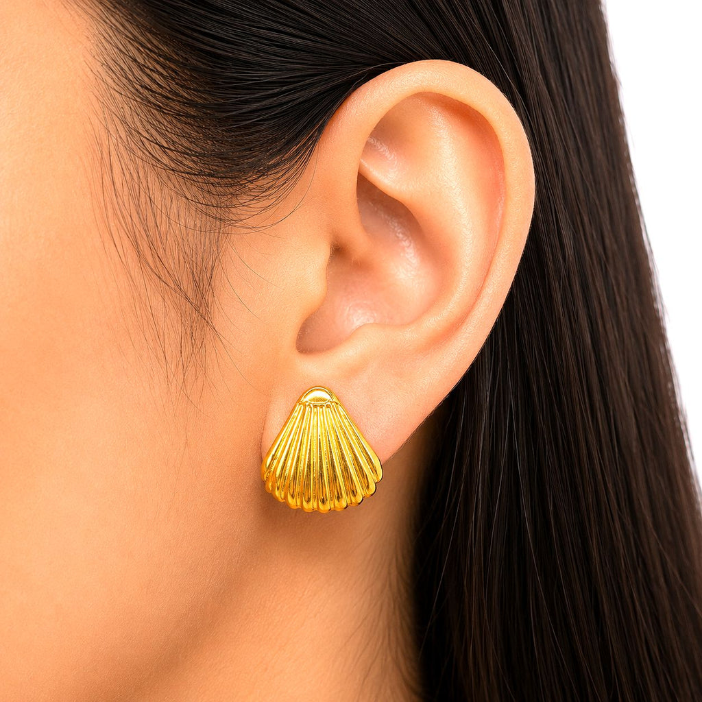 Raannii Gold Shell Stud Earrings (Minimal Luxury Design)