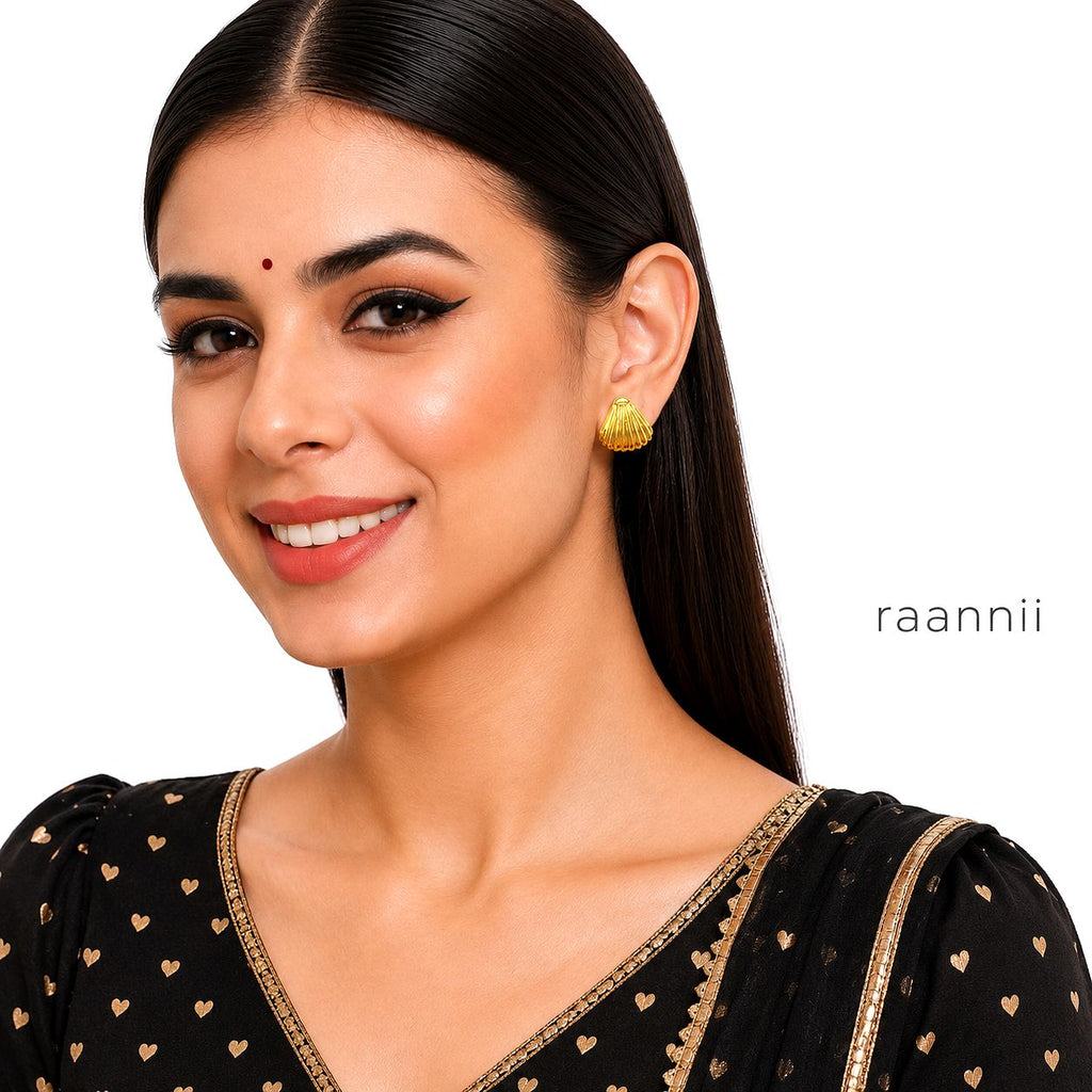 Raannii Gold Shell Stud Earrings (Minimal Luxury Design)