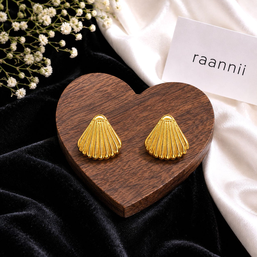 Raannii Gold Shell Stud Earrings (Minimal Luxury Design)