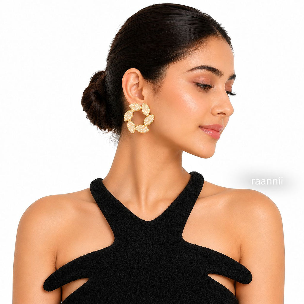 Raannii Pearl Petal Statement Hoop Earrings (Luxury Floral Design)