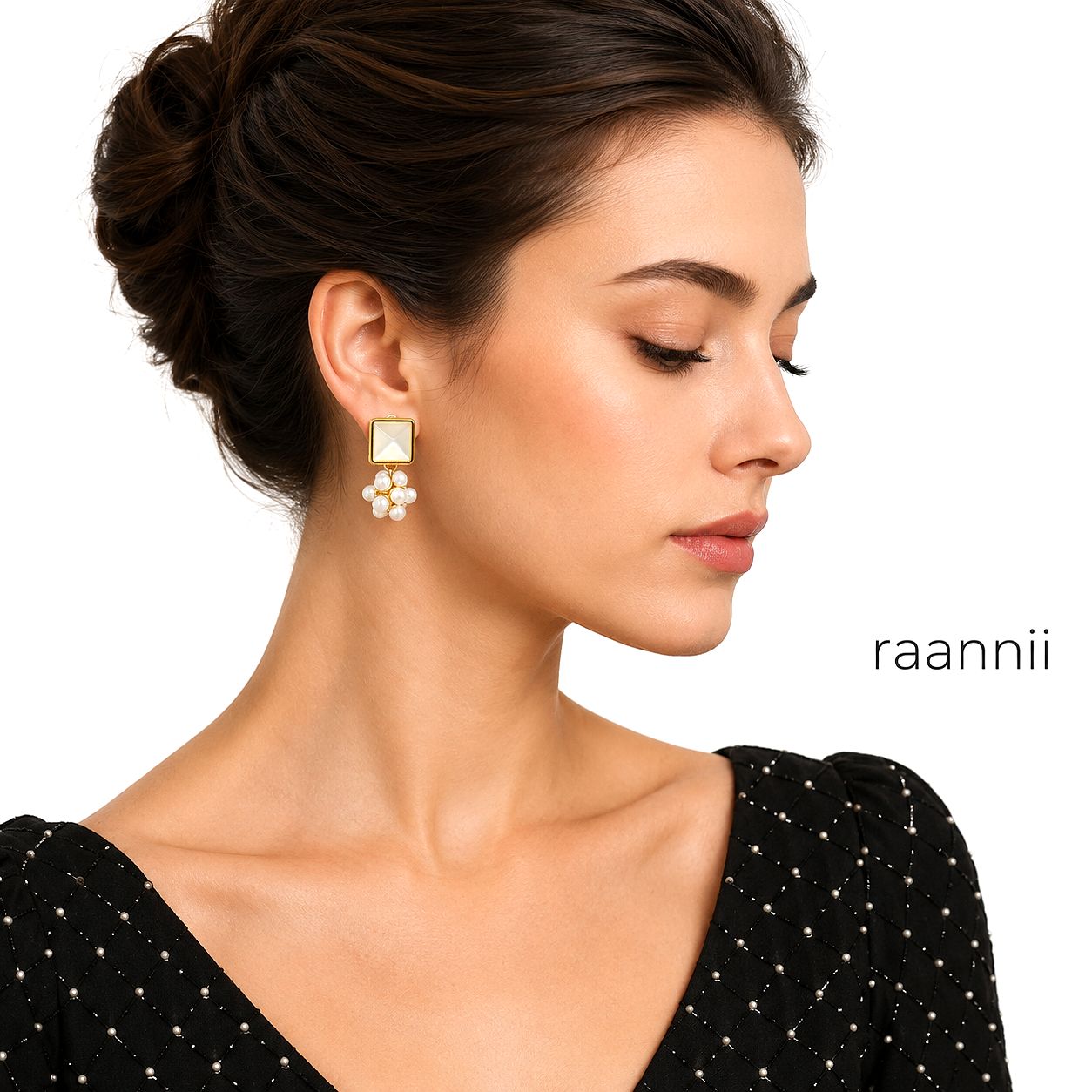 Raannii Pearl Drop Square Stud Earrings (Elegant Minimal Design)
