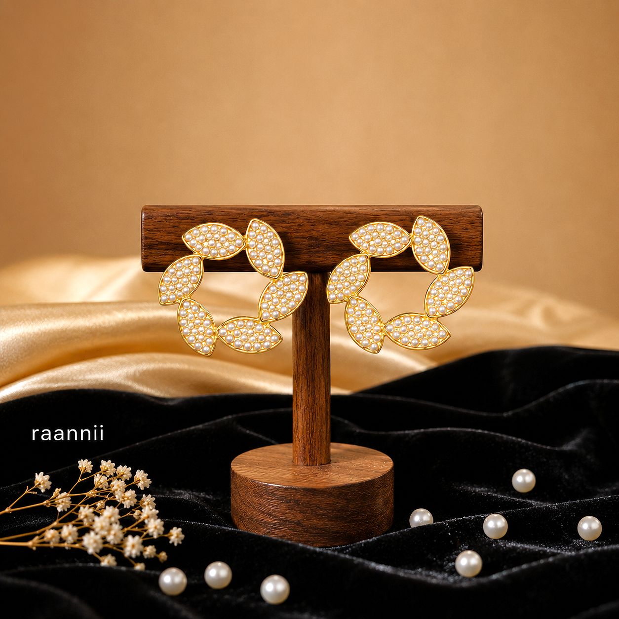 Raannii Pearl Petal Statement Hoop Earrings (Luxury Floral Design)