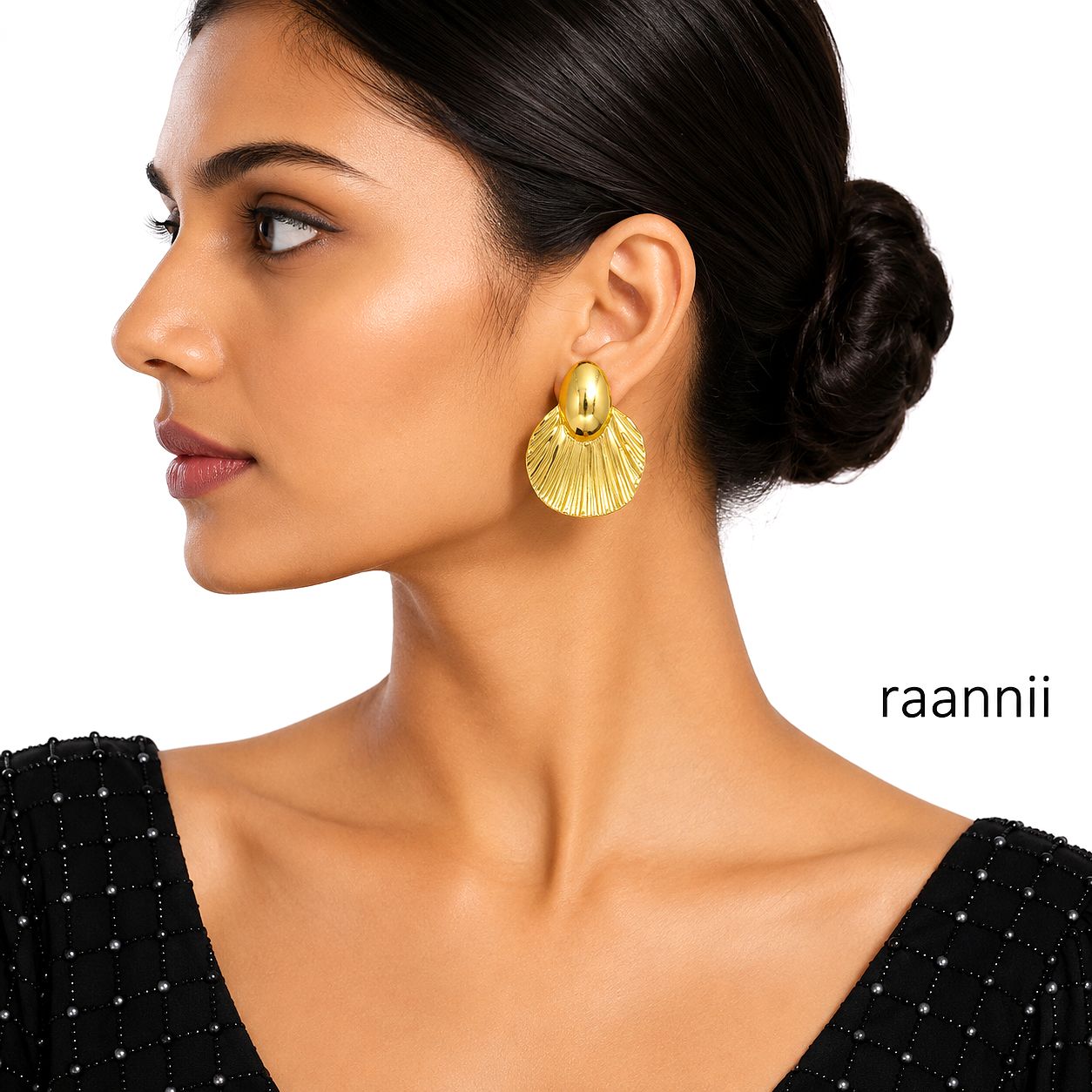 Raannii Gold Fan Statement Earrings (Luxury Bold Design)