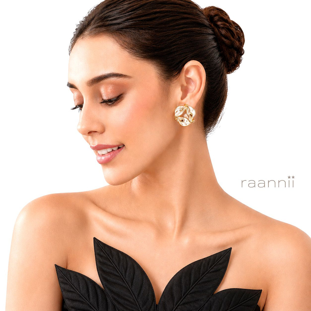 Raannii Earrings - Gold Plated White Enamel Stud Earrings for Women